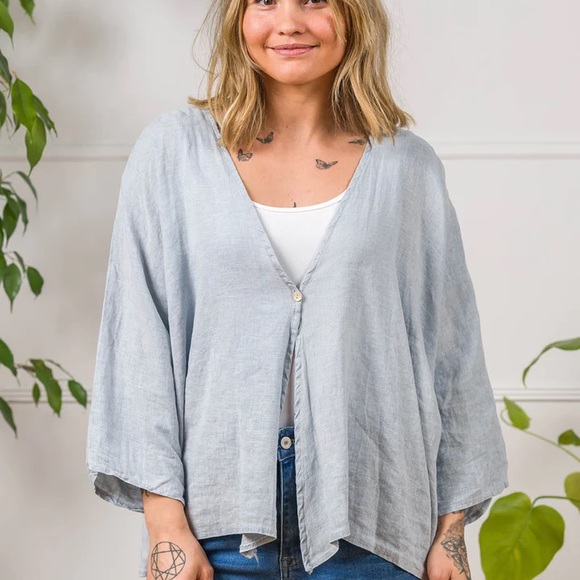 MEO LINEN VITTORIA TOP (LIGHT DENIM) - Picture 4 of 8